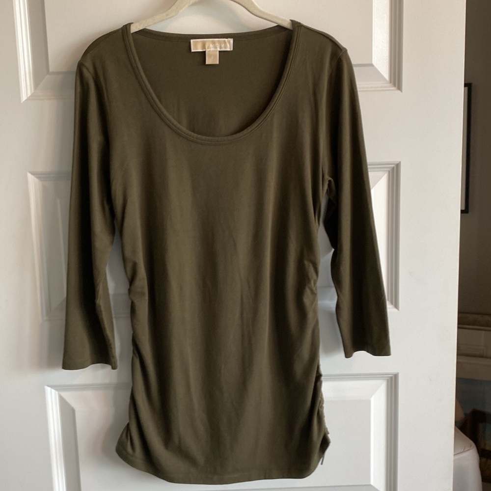MICHAEL KORS Army Green Scooped Neck Tee Shirt